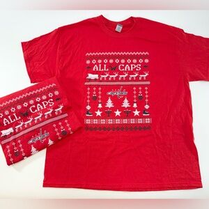 2 Washington Capitals Christmas Holiday XL Unisex Red Graphic Logo Tshirt READ!